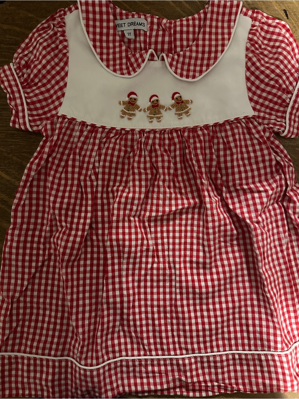 Sweet Dreams Red and White Gingham Dress with Gingerbread Trio